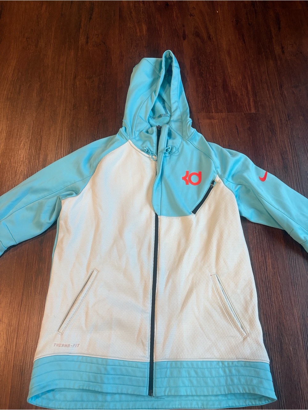 Nike Kevin Durant Kids Aqua and White Hooded Therma-Fit Sweatshirt  (oversized)